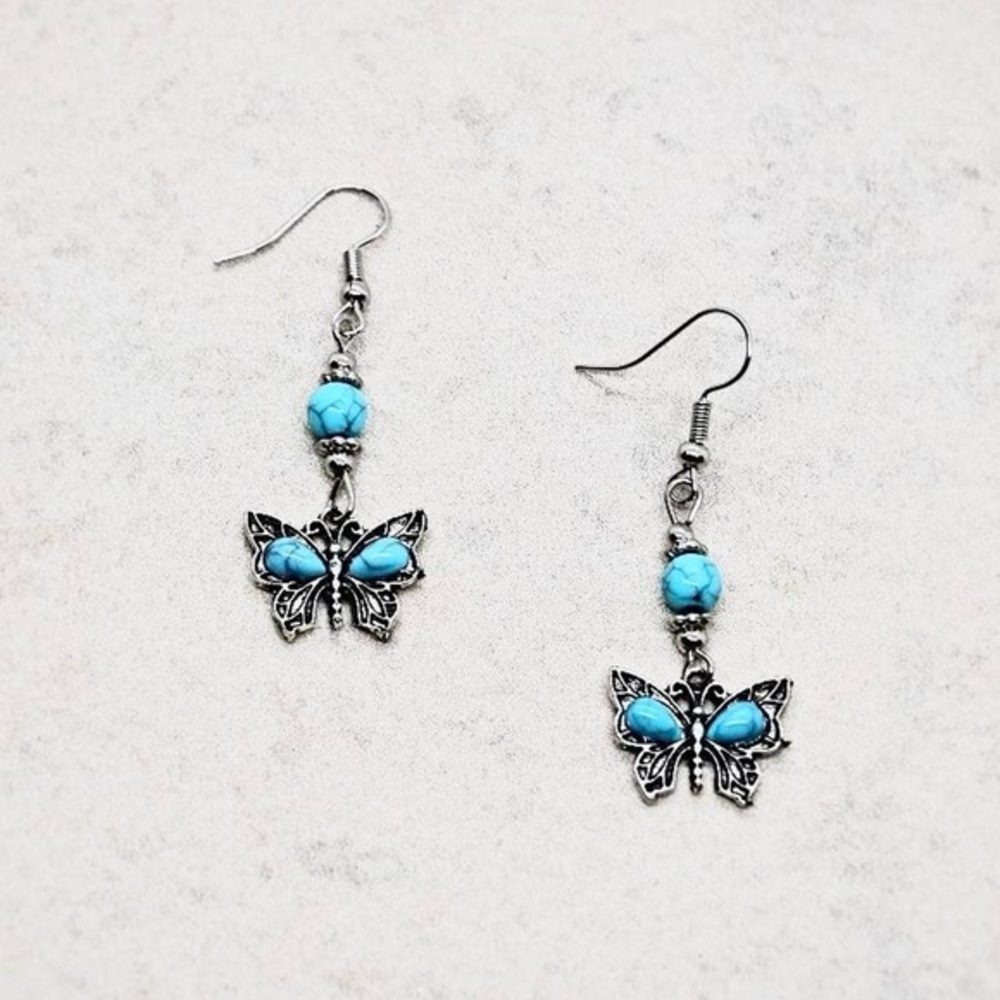 Blue Turquoise Butterfly Dangle Earrings